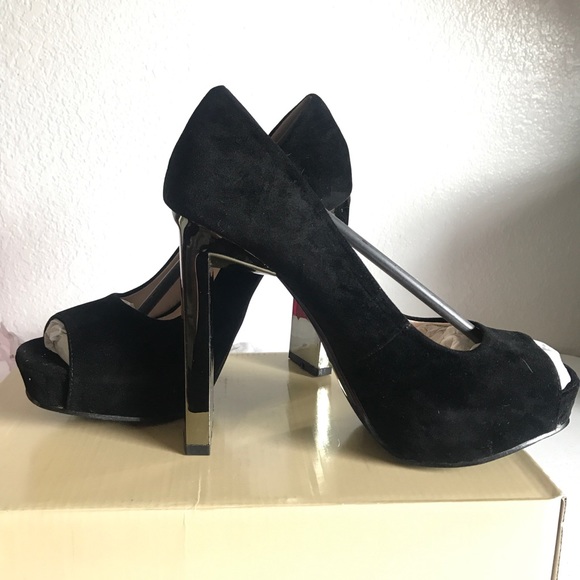 Velvet & metallic stacked heels - Picture 4 of 4